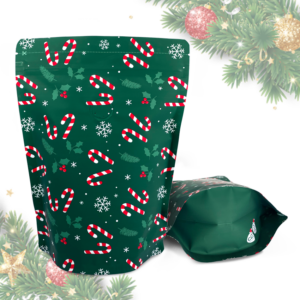 250g Christmas Stand Up Pouches with Zip and Valve - Green, Recyclable
