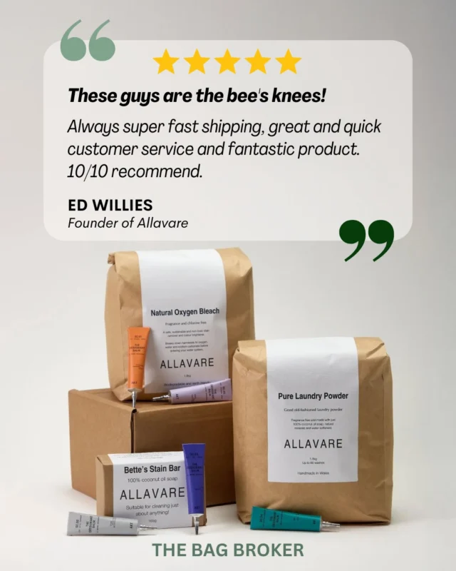Kind words from brands we’re proud to support 💬🌿
Thank you to Ed Willis, founder of @allavareuk, for the thoughtful review! Ed uses our stock packaging for his natural laundry care range — a great example of how simple, sustainable choices can still make a strong impression.

Looking for ready-to-go packaging that aligns with your brand values? Let’s chat.

#CustomerReview #StockPackaging #SustainablePackaging #Allavare #NaturalLaundryCare #EcoFriendlyBusiness #TheBagBroker #ConsciousBrands #PackagingThatWorks